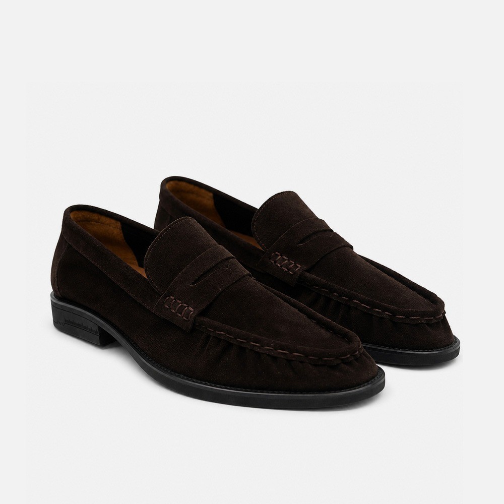 Ramana Castle Dəri Penny Loafer – Tünd Qəhvəyi Zamşa Kişi Ayaqqabsı