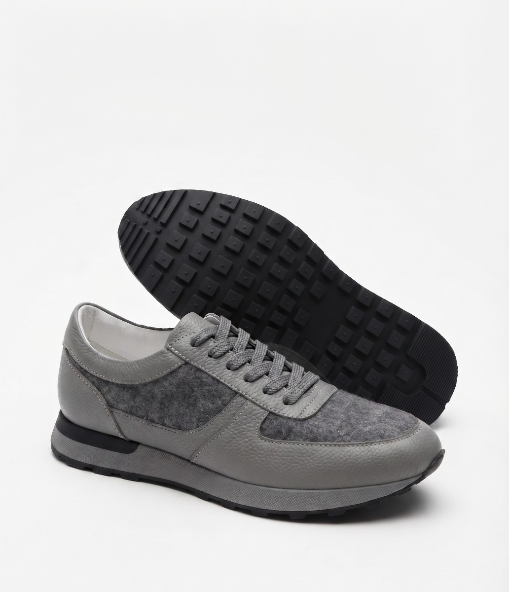 Boz Dəri və Keçə Detallı Gündəlik Kişi İdman Ayaqqabısı / Sneaker